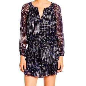 LoveShackFancy Silk Popover Mini Dress Tie Dye Size Small Ruffle Navy Blue